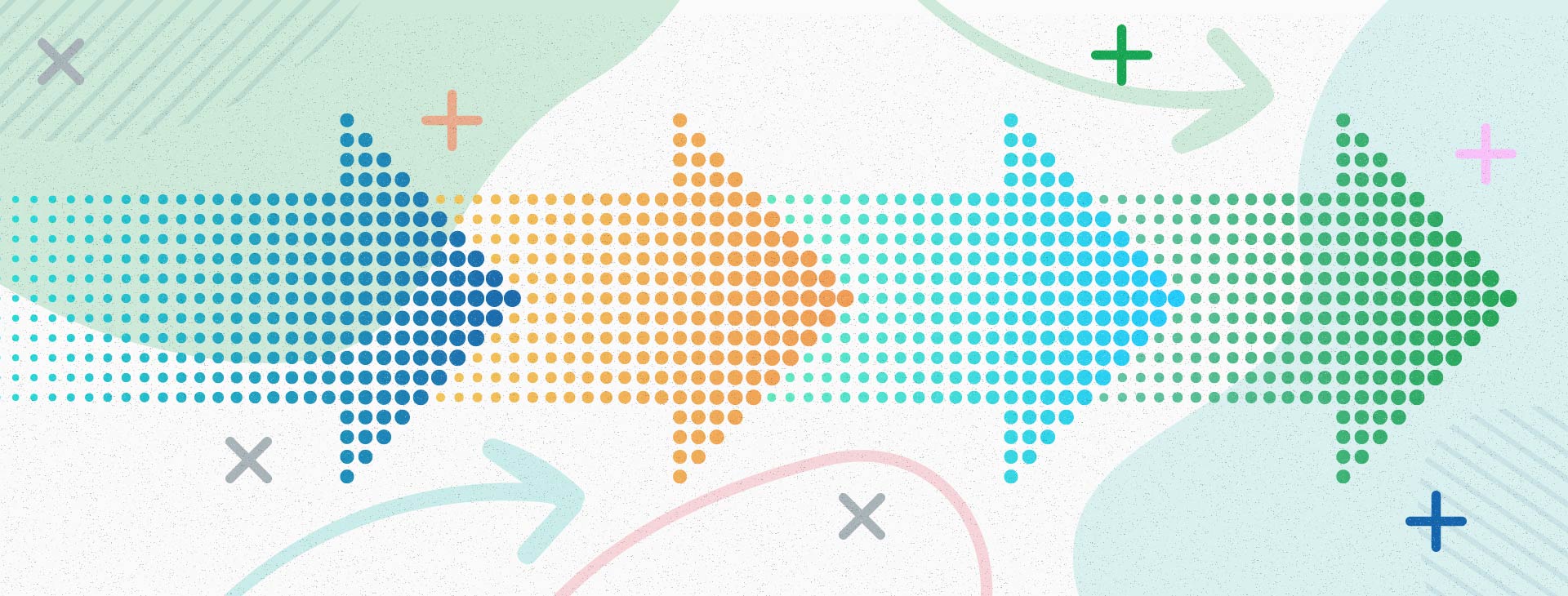 Dark blue, orange, light blue, and green arrows all pointing toward the right, with color gradients to indicate fast, forward movement.