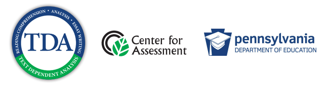 Text dependent analysis logo, CFA logo and Pennsylvania DOE logo