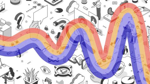 A colorful heartbeat wave spans the image against a black and white backdrop of individual scenes depicting college and career environments, indicating changes in education requirements.