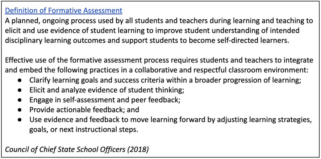 A definition of formative assessment from the CCSSO.