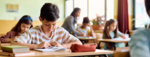 Students taking test in class
